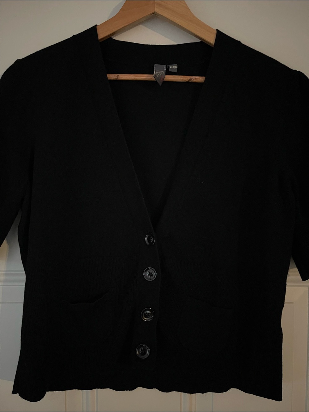 Jana Black Puff Sleeve Button Front Knit Cardigan Sweater Size XL